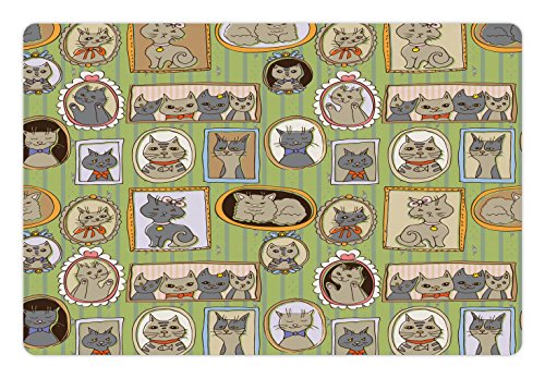 Lunarable Katzenliebhaber Haustiermatte für Futter und Wasser, gerahmte Bilder von Katzen an der Wand, Erinnerungen Momente, rutschfeste Gummimatte Hunde Katzen, 45,7 x 30,5 cm, grüner Bernstein von Lunarable