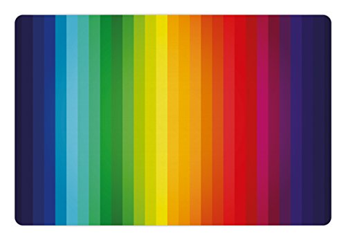 Lunarable Regenbogen-Haustiermatte für Futter und Wasser, Regenbogen-inspirierte vertikale Linien, Musterspektrum von Farben, abstrakte Kunstpalette, 45.7x30.5 cm, lebendiger Regenbogen von Lunarable