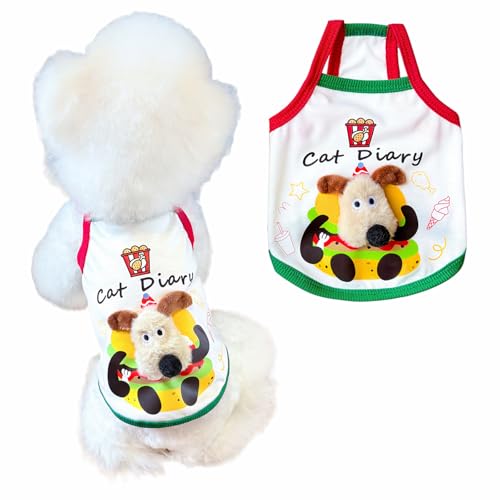 3D-Cartoon-Haustier-Tanktop, Hunde-/Katzentanktop mit Burger-/Tiger-Design, niedliche Bekleidung für kleine Hunde wie Bichon, Pudel, atmungsaktives Sommer-Outfit (groß, Hamburgerhund) von Lunarthos