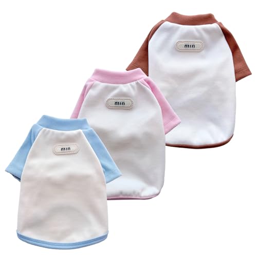3er-Pack einfarbige Hunde-T-Shirts – weich, atmungsaktiv, kurzärmelig, Welpen-T-Shirts für kleine und mittelgroße Hunde, niedliche Frühlings- und Sommer-Haustierkleidung, lässige Hundemode (Größe S) von Lunarthos