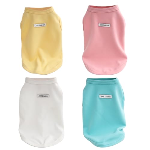 4-teiliges Hundebekleidungs-Set: modische einfarbige T-Shirts und Tanktops für kleine/mittelgroße Hunde, atmungsaktives Welpen-Outfit, perfekt für Frühling und Sommer, Größe M von Lunarthos