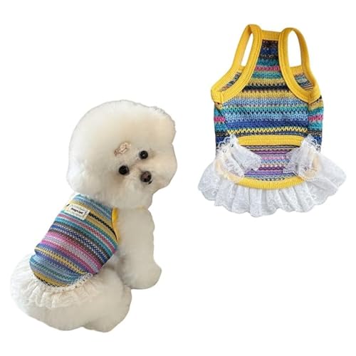 Bunte durchbrochene Strickkleidung für Hunde und Katzen, stilvolle Haustierweste und Rock für kleine Hunde, Katzen, Welpen und Kätzchen, atmungsaktiv, bequem, gemütlich, Haustierkleidung (gelber Rock Bunte durchbrochene Strickkleidung für Hunde und Katzen, stilvolle Haustierweste und Rock für kleine Hunde, Katzen, Welpen und Kätzchen, atmungsaktiv, bequem, gemütlich, Haustierkleidung (gelber Rock von Lunarthos