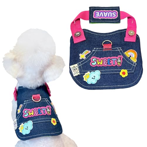 Denim Dopamin Haustierweste, Hemd, buntes Cartoon-Stickerei, verstellbare Weste, Größe L von Lunarthos