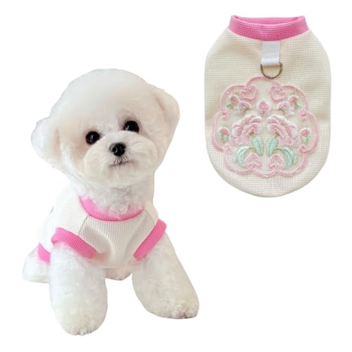 Frühling und Sommer Welpenkleidung, chinesischer Stil, besticktes Hunde-Shirt, niedliche und modische Haustierweste für kleine und mittelgroße Hunde, elegantes Design (Rosa, Größe XXL) von Lunarthos