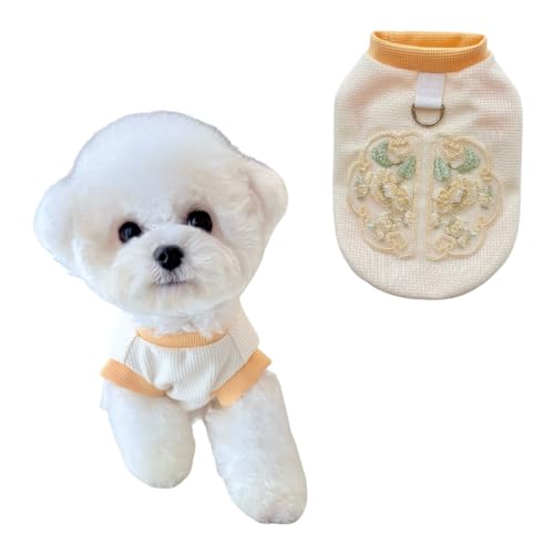 Frühlings- und Sommer-Welpenbekleidung, besticktes Hundehemd im chinesischen Stil, niedliche und modische Haustierweste für kleine und mittelgroße Hunde, elegantes Design (Gelb, M) von Lunarthos
