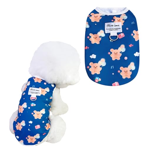 Herbst-bedrucktes Samt-Tanktop für Hunde und Katzen, japanischer koreanischer Stil, Haustierbekleidung für Teddy, Bichon Frisé, kleine Hunde, Katzen, Spaziergänge im Freien, Dunkelblau, Größe XL von Lunarthos