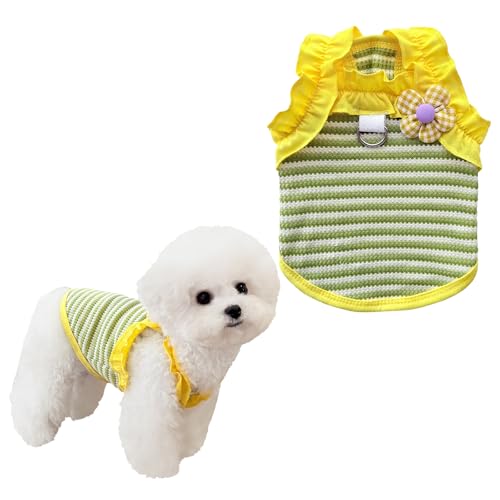 Hosenträgerweste für Hunde im Frühling und Sommer, dünn, Anti-Haarausfall, gestreift, Dopamin-Farbsystem, für kleine Hunde und Katzen, universell, atmungsaktiv und bequem, Größe S-XXL, Gelb, Größe XXL von Lunarthos