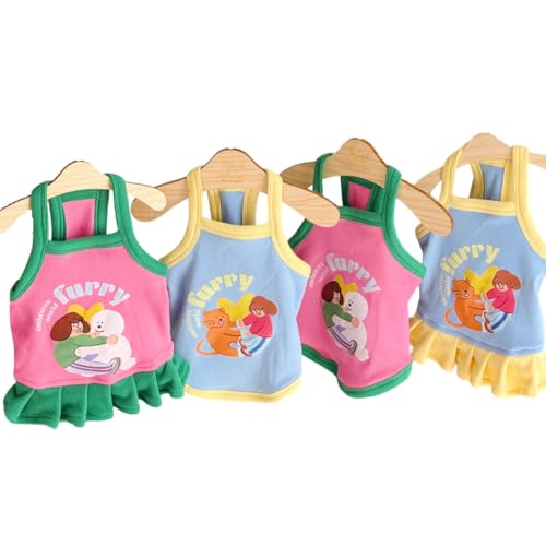 Hunde-Tanktop-Set, pelzig, niedlicher Cartoon-Druck, Rüschensaum, weiche, bunte Kleidung für kleine/mittelgroße Hunde, Größe M, 4 Stück Hunde-Tanktop-Set, pelzig, niedlicher Cartoon-Druck, Rüschensaum, weiche, bunte Kleidung für kleine/mittelgroße Hunde, Größe M, 4 Stück von Lunarthos