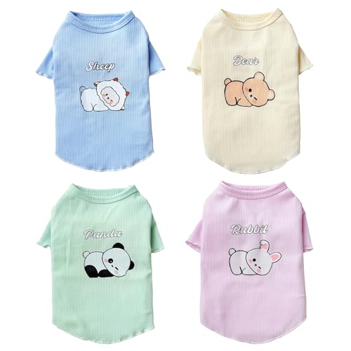Niedliche Cartoon-Kleidung für kleine Hunde, Bär, Kaninchen, Schaf, Panda, bedruckt, weich, gerippt, atmungsaktiv, Größe M, 4 Stück von Lunarthos