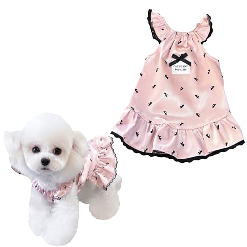 Niedliches Hundekleid mit Schleife, Rüschen, ärmellos, für Welpen und Katzen, weiche Satin-Haustierkleidung für kleine Hunde und Katzen, mehrere Größen (Rosa, klein) von Lunarthos