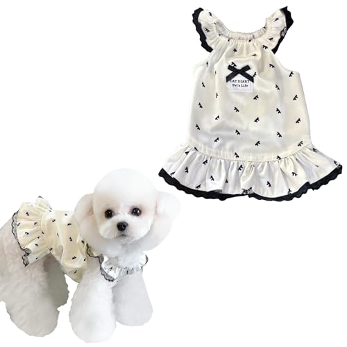 Niedliches Hundekleid mit Schleife, Rüschen, ärmellos, für Welpen und Katzen, weiche Satin-Haustierkleidung für kleine Hunde und Katzen, mehrere Größen (Weiß, klein) von Lunarthos