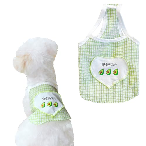 Schlichtes kariertes Tanktop für Hunde, Sommer-Sonnenschutz, Tanktop, Teddy, Bichon, Zwergspitz, für kleine Hunde, atmungsaktiv, coole Kleidung (Grün, Größe XXL) von Lunarthos
