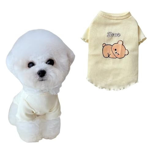 Sommer Haustier T-Shirts für Hunde und Katzen, 4 niedliche Tiermuster, atmungsaktives Rippstrickgewebe, kühle Sommerkleidung für kleine Hunde und Katzen (Gelb, XX-Large) von Lunarthos