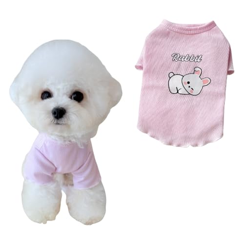 Sommer Haustier T-Shirts für Hunde und Katzen, 4 niedliche Tiermuster, atmungsaktives Rippstrickgewebe, kühle Sommerkleidung für kleine Hunde und Katzen (Rosa, X-Large) von Lunarthos