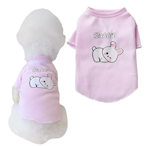 Sommer Haustier T-Shirts für Hunde und Katzen, 4 niedliche Tiermuster, atmungsaktives Rippstrickgewebe, kühle Sommerkleidung für kleine Hunde und Katzen (Rosa, klein) von Lunarthos