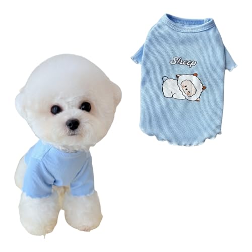 Sommer Haustier T-Shirts für Hunde und Katzen, 4 niedliche Tiermuster, atmungsaktives Rippstrickgewebe, kühle Sommerkleidung für kleine Hunde und Katzen (blau, groß) von Lunarthos