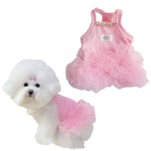 Sommer-Hundekleider für kleine Hunde, ärmellos, dehnbar, Welpenkleid für Mädchen, atmungsaktives Polyester-Haustierkleidung für Spaziergänge und Fotoshootings im Freien (Rosa, XL) von Lunarthos