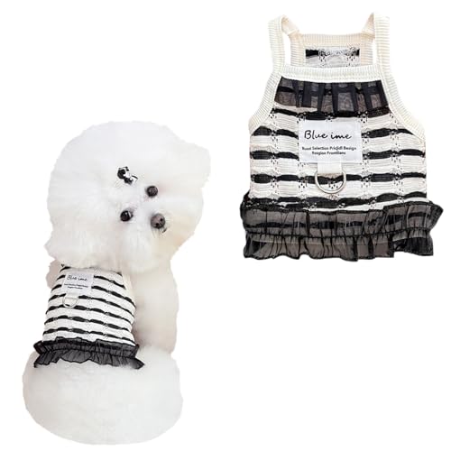 Sommer-Tanktop für Haustiere, gegen Haarausfall, gestreiftes Design für kleine Hunde und Katzen, passend für Teddy, Bichon, Zwergspitz, Schwarz, Größe M von Lunarthos