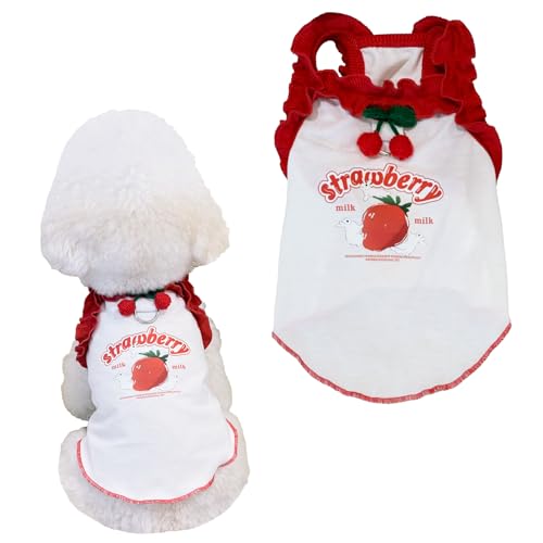 Süßes Erdbeer-Hunde-Tanktop, gerüschter Rand, Haustierkleidung für kleine Hunde und Katzen, entzückende Welpenbekleidung mit Kirsch-Dekoration, Größe L von Lunarthos