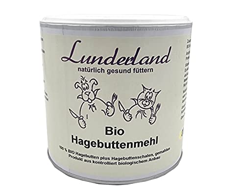 Lunderland Bio-Hagebuttenmehl 100g, 100% Bio Hagebuttenmehl, ganze Hagebutten Plus Hagebuttenschalen gemahlen, Einzelfuttermittel für Hunde und Katzen von Lunderland