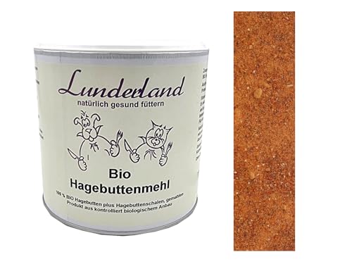 Lunderland Bio-Hagebuttenmehl 300g, 100% Bio Hagebuttenmehl, ganze Hagebutten Plus Hagebuttenschalen gemahlen, Einzelfuttermittel für Hunde und Katzen von Lunderland