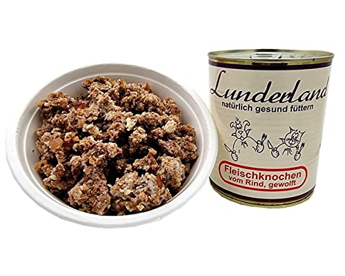 Lunderland Dosenfleisch Fleischknochen 2 x 800g (insg. 1,6 kg) 100% Rinderknochen wie gewachsen mit Fleisch und Fett, mittelfein gewolft von Lunderland
