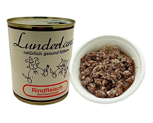 Lunderland Dosenfleisch Rindfleisch durchwachsen 2 x 800g (insg. 1,6kg) Hundefutter Nassfutter ideal für Hunde mit erhöhtem Energiebedarf von Lunderland