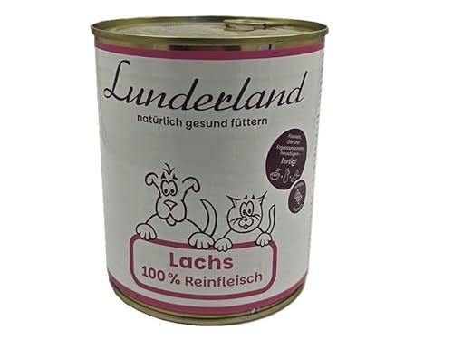 Lunderland Reinfleisch Lachs 800g Dose I Einzelfuttermittel für Hunde und Katzen I 100% frisches Lachsfilet mit Haut I ohne Zusatz von Wasser, Bindemitteln und Füllstoffen von Lunderland