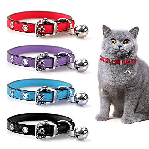 Luniquz PU Leder Crystal Haustier Halsband Katzenhalsband Kleinhundehalsband Gürtel Halsband mit Schelle Schmuck für Katzen/Kleinhunde/klein Haustier - schwarz S 8,6"-10,2" von Luniquz