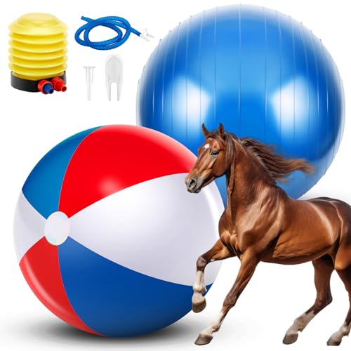 Lunmon 2 Stück 63,5 cm Herding Ball für Hunde Pferd Ziege Anti-Burst Pferdeball Großer Riesen-Spielball Spielzeug für Pferde Stall Training, Handluftpumpe im Lieferumfang enthalten von Lunmon