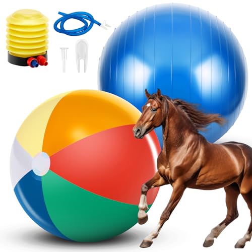 Lunmon 2 Stück 63,5 cm großer Pferdeball für Pferde zum Spielen, Anti-Burst, Jolly Mega Ball Herding Ball mit Inflator Pumpe für Pferde zum Spielen, 2 Farben von Lunmon