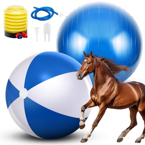 Lunmon Herding Ball für Hunde, 63,5 cm, Ziegenball, Anti-Burst, großer riesiger Spielball, Spielzeug für Pferde, Stalltraining, Handluftpumpe im Lieferumfang enthalten (Blau und Weiß), 2 Stück von Lunmon