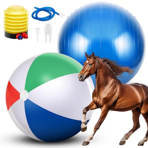 Lunmon Herding Ball für Hunde, 63,5 cm, Ziegenball, Anti-Burst, großer riesiger Spielball, Spielzeug für Pferde, Stalltraining, Handluftpumpe im Lieferumfang enthalten (frische Farbe), 2 Stück von Lunmon