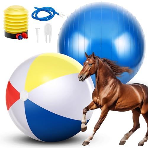 Lunmon Herding Ball für Hunde, 63,5 cm, Ziegenball, Anti-Burst, großer riesiger Spielball, Spielzeug für Pferde, Stalltraining, Handluftpumpe im Lieferumfang enthalten (helle Farbe), 2 Stück von Lunmon