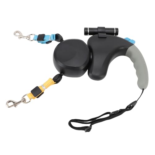 Doppelte Einziehbare Hunde Leine, 360 ° Rotation Doppelkopf 9,84 Fuß Ausziehbare Haustier Leine mit LED-Licht für Zwei Hunde Bis zu 50 Pfund Pro Haustier-Wander Leine-Stoßd (Black) von Luocute