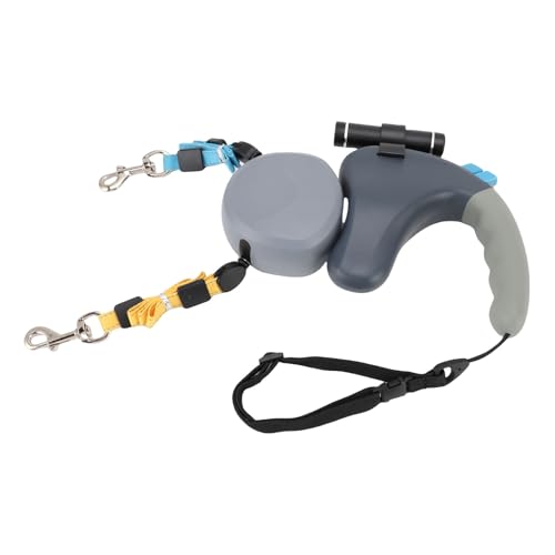 Doppelte Einziehbare Hunde Leine, 360 ° Rotation Doppelkopf 9,84 Fuß Ausziehbare Haustier Leine mit LED-Licht für Zwei Hunde Bis zu 50 Pfund Pro Haustier-Wander Leine-Stoßd (Gray) von Luocute