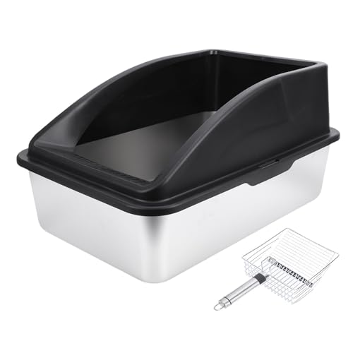 Luocute Edelstahl -Katzentoilettenbox, 60 X 40 cm Geräumige Größe Multifunktional Offener Oberen Hochseitiger Katzentoilette, Geeignet für Multi -Katzen -Haushalte (Black) von Luocute