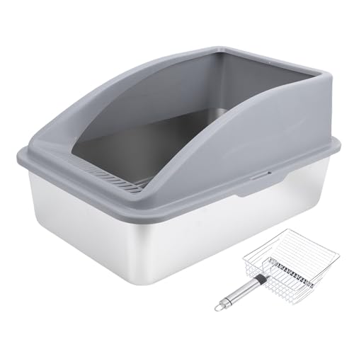 Luocute Edelstahlkatze Katzentoilette, Open Top Heaved Design Verhindert die Geräumige Größe für Multi -Katzen -Haushalte, die Leicht zu Reinigen Sind (dunkelgrau) von Luocute