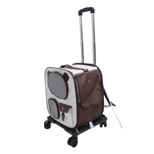 Luocute Haustier Träger mit Rädern, Große Kapazität Rollende Katze Hund Trage Tasche mit Teleskop Griff & Schulter Trage Optionen, für Komfortables Reisen (Brown) von Luocute