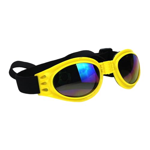 Luojuny Atmungsaktive Haustier-Sonnenbrille, verstellbarer Rahmen, polarisiert, für kleine Rassen, UV-Schutz, winddicht, faltbar, mit Gummizug, Gelb von Luojuny