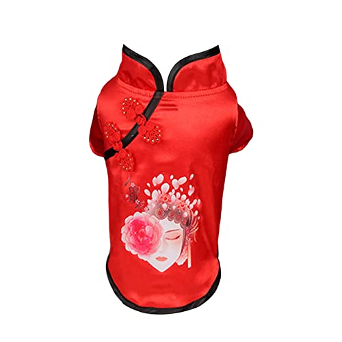 Luojuny Cheongsam Welpen-Cheongsam-Kleid, festliche Farbe, Rot, Neujahrskleid, Haustierzubehör, 3 l von Luojuny
