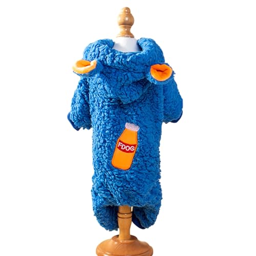 Luojuny Feine Handwerkskunst, Haustier-Outfit für Wärme und Komfort, luxuriöse Hundejacke aus Lammwolle, mit Traktionsring, vierbeinig, Sweatshirt, verdickte Trinkflasche, Blau, Größe M von Luojuny
