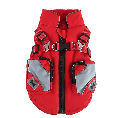 Luojuny Haustier-Reisejacke für den Winter, mit Geschirr, Reißverschlusstasche, reflektierendes Design, weich, bequem, warm, Hundemantel für kaltes Wetter, ideal für Hunde, Katzen, Katzen, Rot, Größe Luojuny Haustier-Reisejacke für den Winter, mit Geschirr, Reißverschlusstasche, reflektierendes Design, weich, bequem, warm, Hundemantel für kaltes Wetter, ideal für Hunde, Katzen, Katzen, Rot, Größe von Luojuny