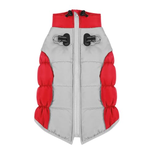 Luojuny Wasserdichte Hundejacke, warm, bequem, Haustierkleidung, reflektierender Hunde-Wintermantel, hoher Kragen, verstellbarer Hals, Schneeschutz, 2-beinige Hundejacke, Rot, Größe 3XL von Luojuny