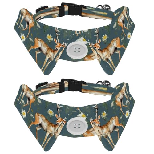 2 verstellbare Fliege für Hunde und Katzen, Vintage-Hirsch-Gänseblümchen, bequem, langlebig, Haustier-Fliege mit Glöckchen für kleine Hunde, Katzen, Kätzchen, Welpen von Luoweisi