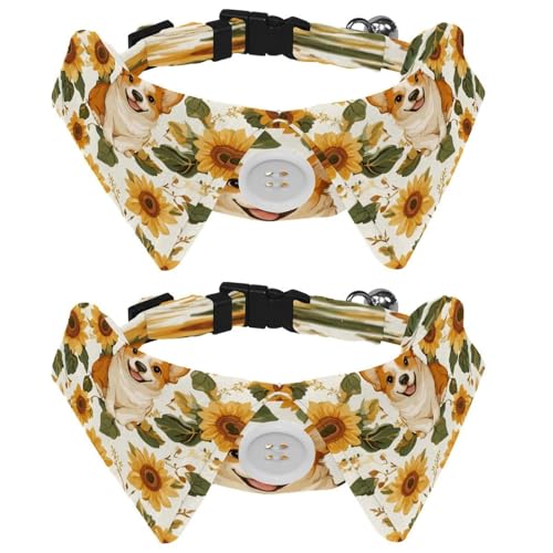 2 x verstellbare Fliege für Hunde und Katzen, Corgis Sonnenblume, bequem, langlebig, mit Glöckchen, für kleine Hunde, Katzen, Kätzchen, Welpen von Luoweisi