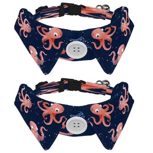 Verstellbare Fliege für Hunde und Katzen, Cartoon-Oktopus, bequem, langlebig, mit Glöckchen, für kleine Hunde, Katzen, Kätzchen, Welpen, 2 Stück von Luoweisi
