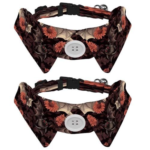 Verstellbare Fliege für Hunde und Katzen, Gothic-Fledermäuse, Blume, bequem, langlebig, mit Glöckchen, für kleine Hunde, Katzen, Kätzchen, Welpen, 2 Stück von Luoweisi