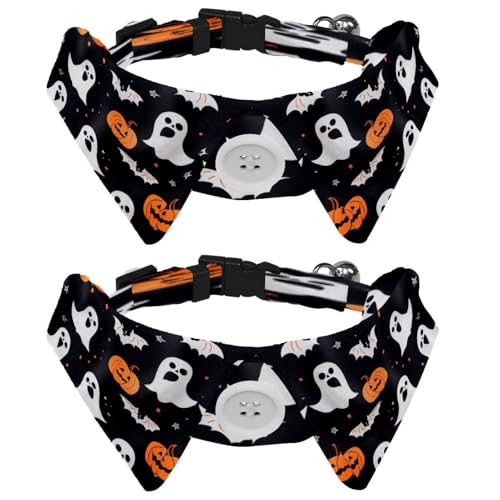 Verstellbare Fliege für Hunde und Katzen, Halloween-Geist, Kürbis, bequem, langlebig, mit Glöckchen, für kleine Hunde, Katzen, Kätzchen, Welpen, 2 Stück von Luoweisi