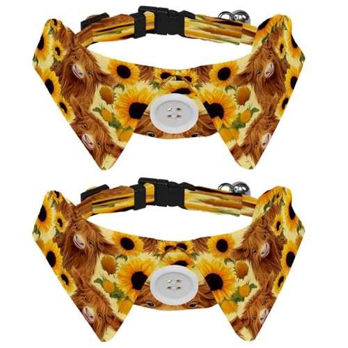 Verstellbare Fliege für Hunde und Katzen, Hochlandkühe, Sonnenblume, bequem, langlebig, mit Glöckchen, für kleine Hunde, Katzen, Kätzchen, Welpen, 2 Stück von Luoweisi